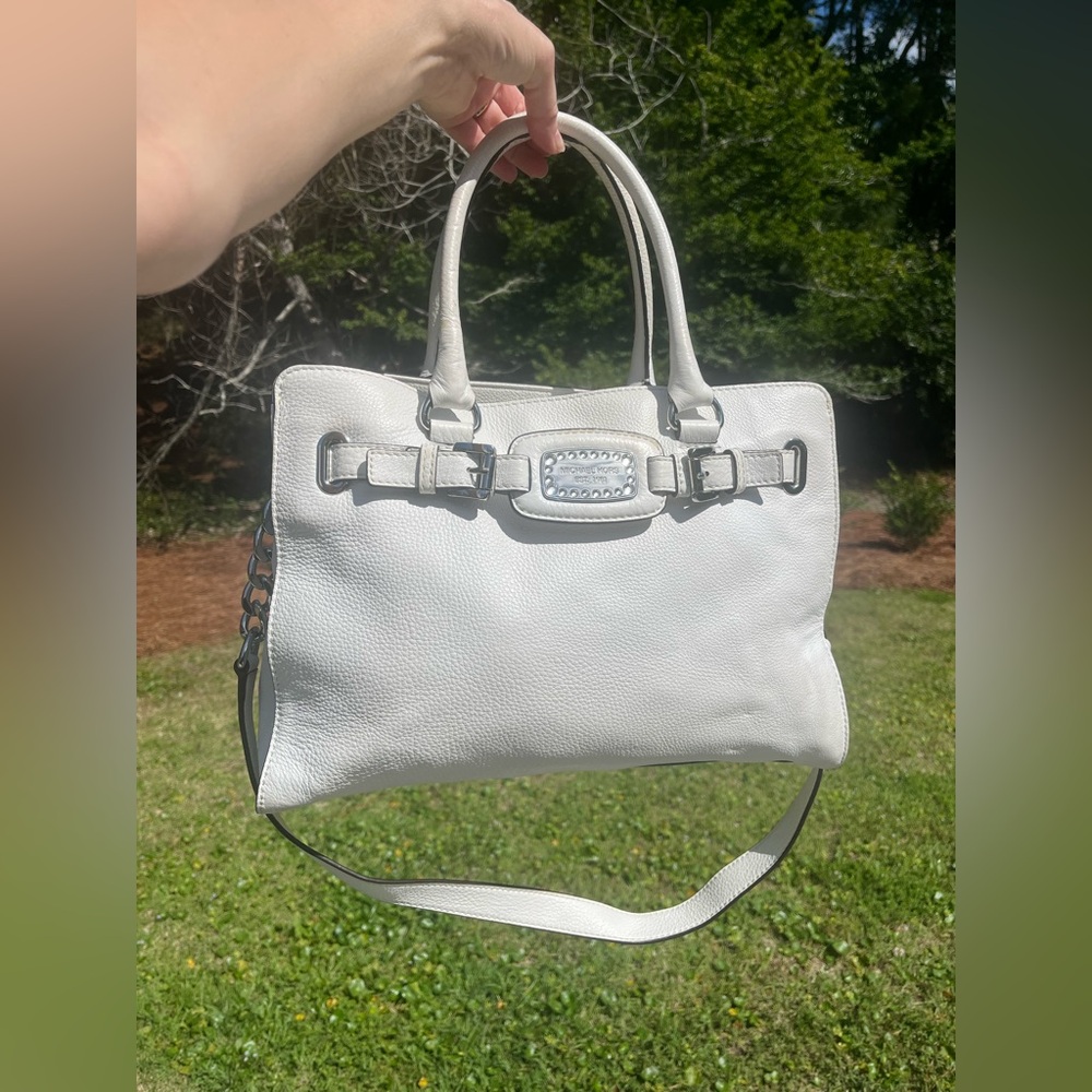Micheal Kors White Pebbled Leather Shoulder or Satchel with Bling